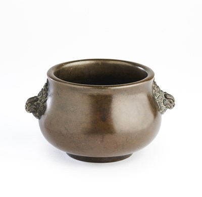 Lot 23 - A CHINESE BOMBE-FORM BRONZE CENSER, 17/18TH CENTURY