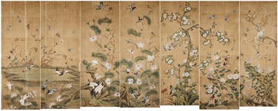 Lot 108 - CHINESE SCHOOL, SEVEN WALLPAPER PANELS, QING DYNASTY, CIRCA 1750-90
