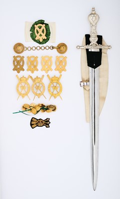 Lot 593 - A SWORD, AN 18TH CENTURY INDENTURE, AND A COLLECTION OF UNIFORM FITTINGS, ROYAL COMPANY OF ARCHERS