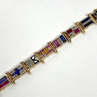 Lot 440 - GOLD, GEM-SET AND DIAMOND NAUTICAL FLAG BRACELET, 1920s