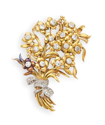 Lot 430 - GOLD AND DIAMOND FLORAL SPRAY BROOCH, 1940s