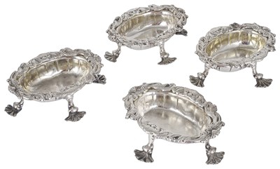 Lot 447 - A SET OF FOUR GEORGE II SILVER SALT CELLARS