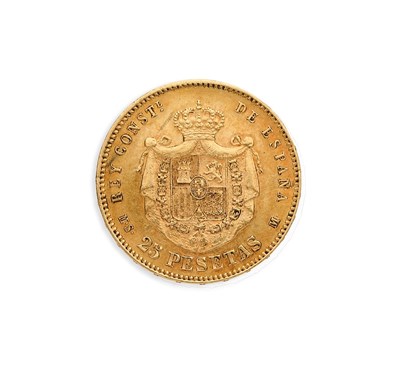 Lot 308 - GOLD SPANISH 25 PESETOS COIN