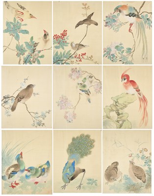 Lot 109 - CHINESE SCHOOL, QING DYNASTY, 19TH CENTURY, NINE PAINTINGS OF BIRDS