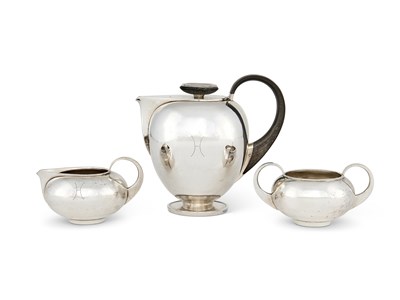 Lot 168 - HARRY SØRBY (1905-1988): A NORWEGIAN SILVER THREE-PIECE COFFEE SET, DAVID-ANDERSEN, OSLO, CIRCA 1935-40