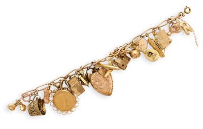 Lot 331 - GOLD CHARM BRACELET, 1900s AND LATER