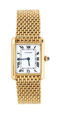 Lot 325 - CARTIER, TANK LOUIS CARTIER, REF.78086: GOLD MID SIZE BRACELET WATCH, SWISS, CIRCA 1980