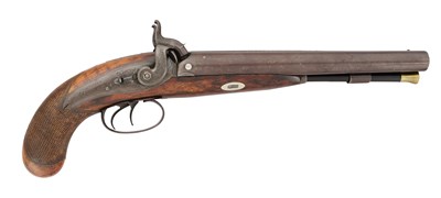Lot 121 - A 20 BORE PERCUSSION D.B. TRAVELLING PISTOL BY WM. PIPE, 8 MARKET ST., MANCHESTER, NO. 803