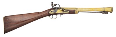 Lot 37 - A FLINTLOCK BLUNDERBUSS WITH SPRING BAYONET BY JOHN RICHARDS, STRAND, LONDON, CIRCA 1790