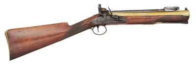 Lot 38 - A FLINTLOCK BLUNDERBUSS WITH SPRING BAYONET SIGNED BUSBY & FOX, LONDON, CIRCA 1820