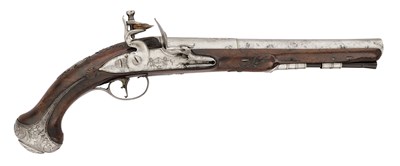 Lot 95 - A FINE 18 BORE FLINTLOCK HOLSTER PISTOL BY E. NORTH, LONDON, MID-18TH CENTURY