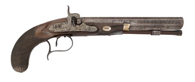 Lot 120 - A 28 BORE PERCUSSION DUELLING PISTOL BY SYKES, OXFORD, CIRCA 1815
