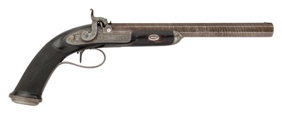 Lot 122 - A 50 BORE PERCUSSION RIFLED DUELLING OR TARGET PISTOL BY JAMES PURDEY, 314 1/2 OXFORD STREET