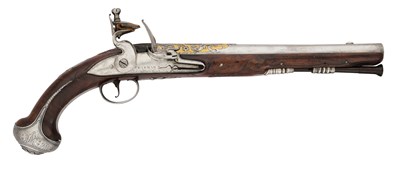 Lot 75 - A FINE 18 BORE FLINTLOCK HOLSTER PISTOL BY BARBAR OF LONDON, CIRCA 1745