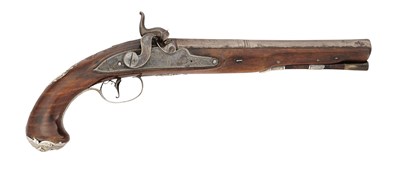Lot 96 - AN IRISH 18 BORE PERCUSSION SILVER-MOUNTED HOLSTER PISTOL BY BYRNE, DUBLIN