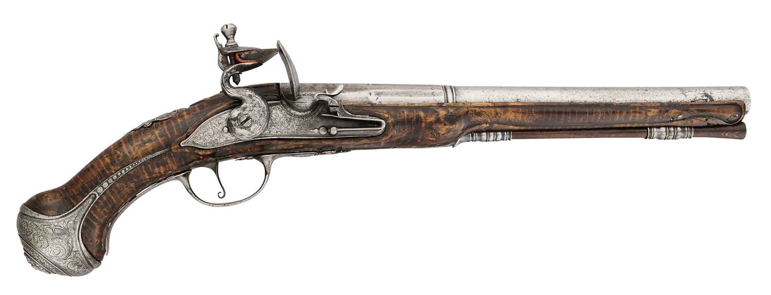 Lot 44 - AN 18 BORE FLINTLOCK HOLSTER PISTOL BY J. COSENS OF LONDON, CIRCA 1680