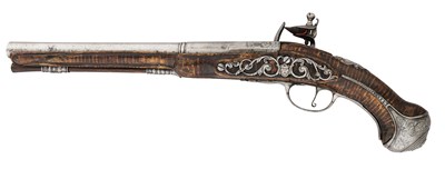 Lot 44 - AN 18 BORE FLINTLOCK HOLSTER PISTOL BY J. COSENS OF LONDON, CIRCA 1680