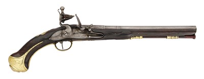 Lot 61 - A 22 BORE FLINTLOCK HOLSTER PISTOL BY DOLEP OF LONDON, CIRCA 1700