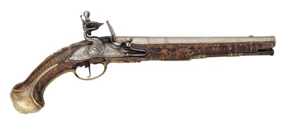 Lot 65 - AN 18 BORE FLINTLOCK HOLSTER PISTOL BY GREGORY OF LONDON, CIRCA 1700