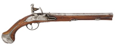 Lot 56 - A 22 BORE FLINTLOCK HOLSTER PISTOL BY I. DAFTE OF LONDON, LATE 17TH CENTURY