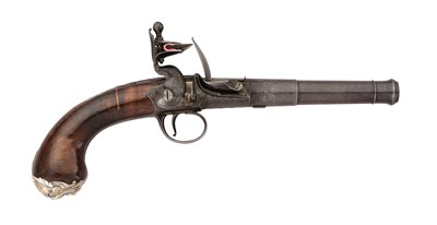 Lot 92 - A 25 BORE FLINTLOCK TURN-OFF PISTOL BY W. BRAZIER, LONDON, CIRCA 1740-50