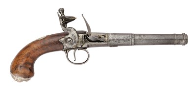 Lot 90 - A 25 BORE FLINTLOCK TURN-OFF PISTOL BY E. NEWTON, GRANTHAM, CIRCA 1760