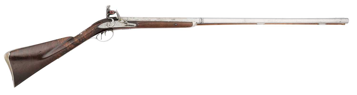 Lot 26 - A RARE 15 BORE FLINTLOCK SILVER-MOUNTED D.B. FLINTLOCK SPORTING GUN BY W. BAILES OF LONDON