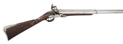 Lot 26 - A RARE 15 BORE FLINTLOCK SILVER-MOUNTED D.B. FLINTLOCK SPORTING GUN BY W. BAILES OF LONDON