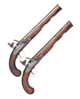 Lot 103 - A FINE PAIR OF 32 BORE FLINTLOCK SILVER-MOUNTED DUELLING PISTOLS BY TWIGG, LONDON