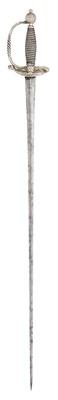 Lot 3 - AN ENGLISH SILVER-HILTED SMALL-SWORD, CIRCA 1755, INDISTINCT LONDON SILVER HALLMARKS