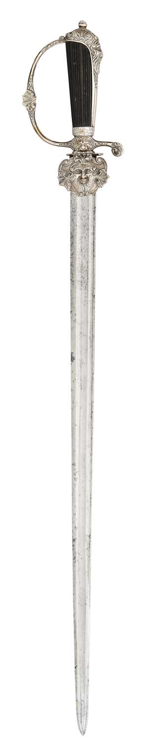 Lot 5 - AN ENGLISH SILVER-HILTED HUNTING SWORD, CIRCA 1745, INDISTINCT SILVER HALLMARKS AND MAKER’S MARK