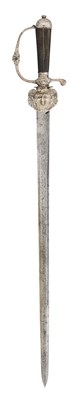 Lot 6 - AN ENGLISH SILVER-HILTED HUNTING SWORD, CIRCA 1745, INDISTINCT LONDON SILVER HALLMARKS