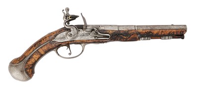Lot 45 - A RARE 28 BORE FLINTLOCK HOLSTER PISTOL BY R. BOOWLES OF LONDON, CIRCA 1680