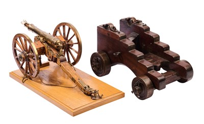 Lot 744 - A CARRIAGE OF NAVAL TYPE FOR A SIGNAL CANNON, 19TH CENTURY, AND A MODEL FIELD GUN