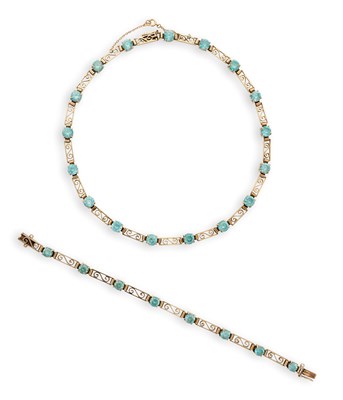 Lot 428 - CROPP & FARR, GOLD AND BLUE ZIRCON DEMI-PARURE, 1950s