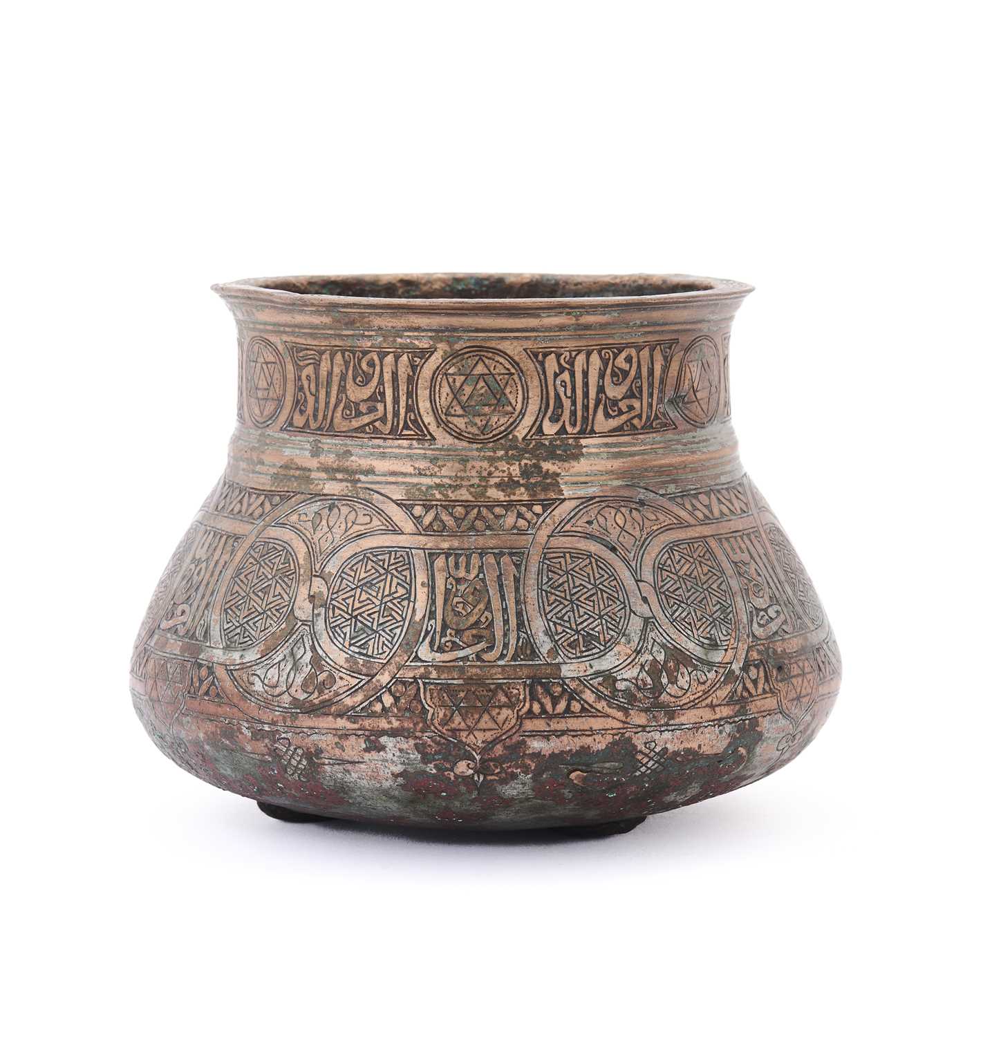 Lot 84 - A MAMLUK TINNED COPPER BOWL, 14TH-15TH CENTURY