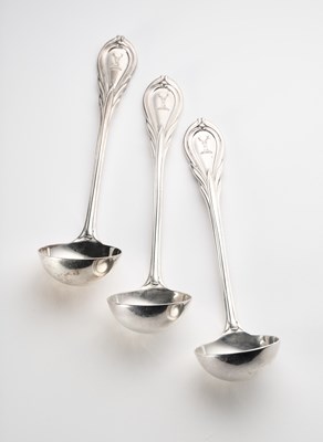Lot 87 - A SET OF THREE VICTORIAN SILVER SAUCE LADLES, G.W. ADAMS FOR CHAWNER & CO., LONDON, 1852