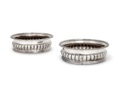 Lot 250 - A PAIR OF GEORGE III SILVER WINE COASTERS, WILLIAM TUCKER & CO., SHEFFIELD, 1815