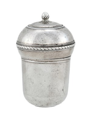 Lot 297 - A GEORGE II SILVER 'ACORN' NUTMEG GRATER, DAVID FIELD, LONDON, CIRCA 1750