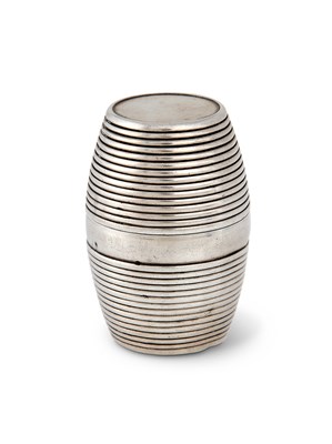 Lot 293 - A GEORGE III SILVER 'DRUM' NUTMEG GRATER, SAMUEL MERITON, LONDON, 1790