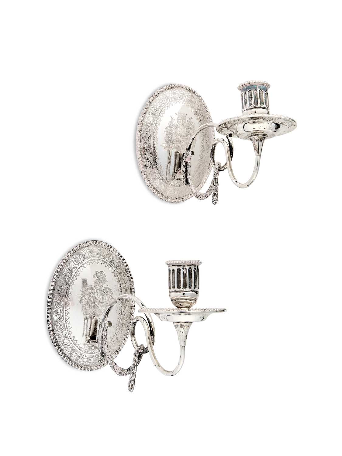 Lot 75 - A PAIR OF DUTCH SILVER WALL SCONCES, A.J.H. DE RUIJTER, AMSTERDAM, 1876