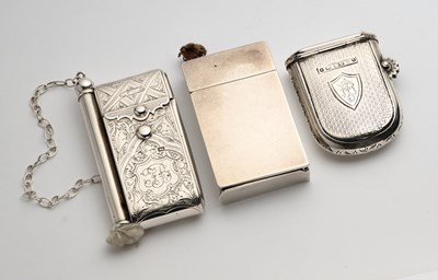 Lot 32 - THREE VICTORIAN SILVER COMBINED SLOW MATCH VESTA CASES, GEORGE UNITE, BIRMINGHAM, 1867 / 80 / 82