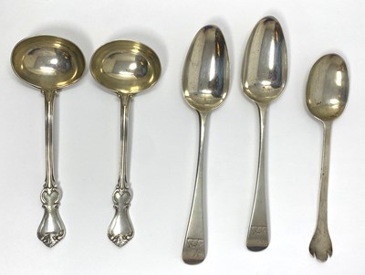 Lot 88 - A PAIR OF VICTORIAN SILVER SAUCE LADLES, G.W. ADAMS FOR CHAWNER & CO., LONDON, 1873