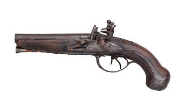 Lot 755 - A FRENCH 40 BORE FLINTLOCK D.B. TRAVELLING PISTOL, MID-18TH CENTURY