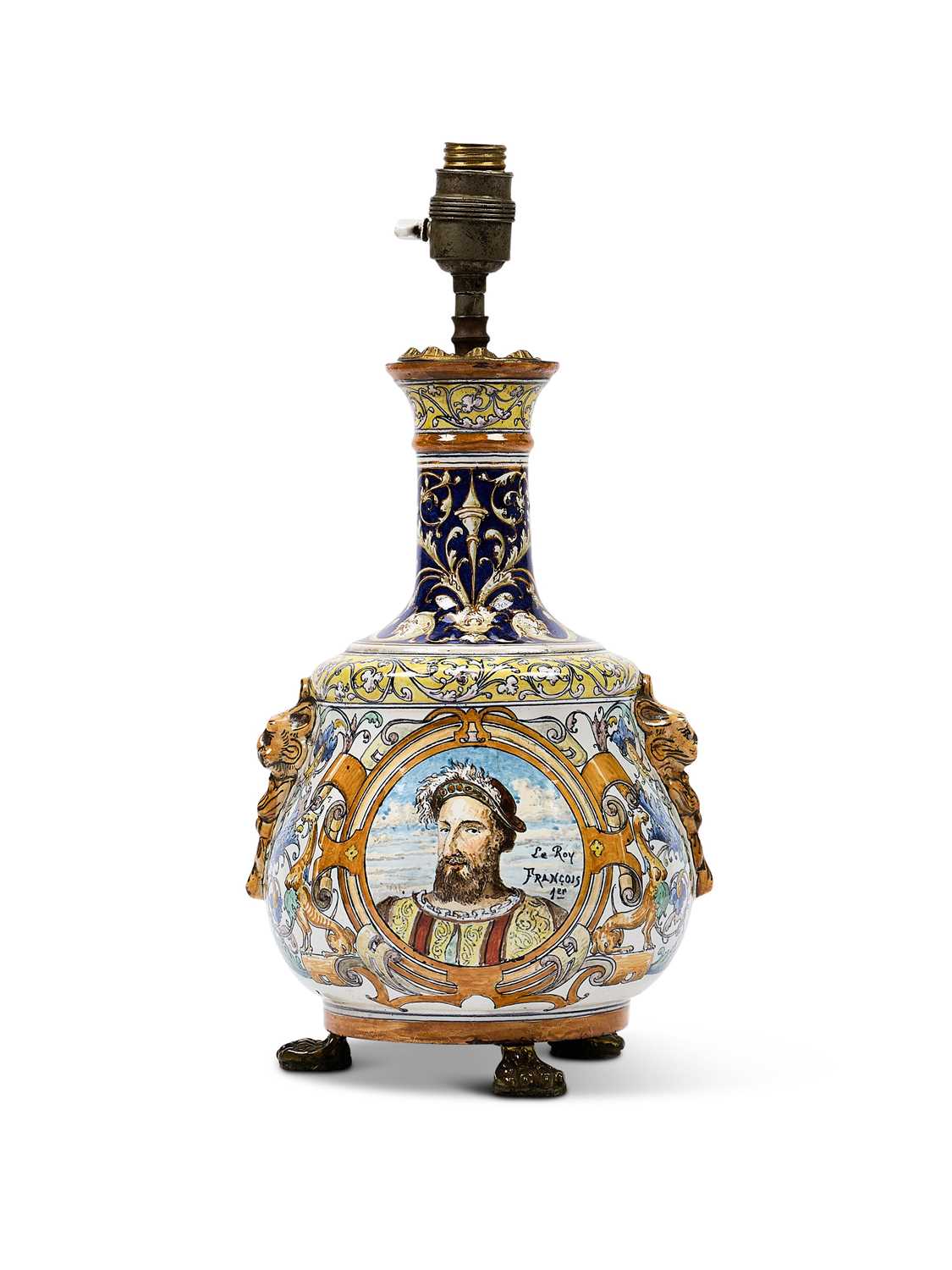 Lot 16 - A BLOIS (ULYSSE BESNARD) FAIENCE VASE MOUNTED AS A LAMP, CIRCA 1900