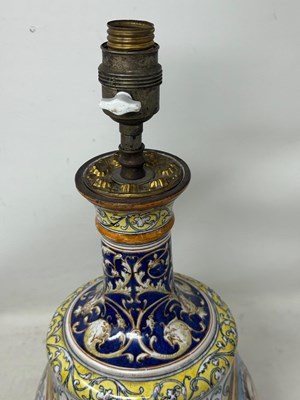 Lot 16 - A BLOIS (ULYSSE BESNARD) FAIENCE VASE MOUNTED AS A LAMP, CIRCA 1900