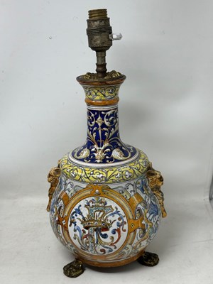 Lot 16 - A BLOIS (ULYSSE BESNARD) FAIENCE VASE MOUNTED AS A LAMP, CIRCA 1900