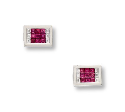 Lot 408 - GRAFF: PAIR OF RUBY AND DIAMOND CUFFLINKS
