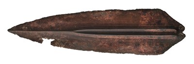 Lot 589 - A BRONZE AGE DAGGER BLADE OR SPEAR HEAD, MID-2ND MILLENNIUM B.C.