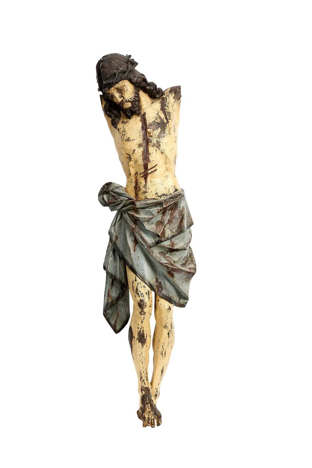 Lot 32 - A POLYCHROME WALNUT FRAGMENTARY CORPUS CHRISTI, PROBABLY VALLADOLID SCHOOL, 17TH CENTURY